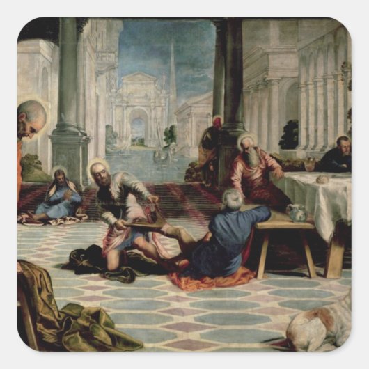 Christ Washing the Feet of the Disciples Vierkante Sticker (Voorkant)