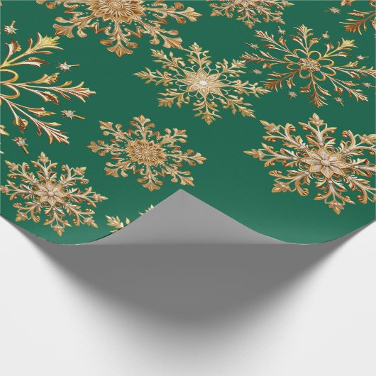 Christams Gold and Green Snowflake Wrapping paper Cadeaupapier (Hoek)