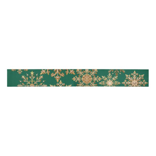 Christams Gold and Green Snowflake Wrapping paper Grosgrain Lint (Voorkant)