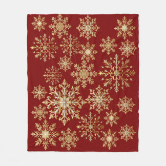 Christams Gold and Red Snowflake  Fleece Deken