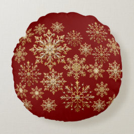 Christams Gold and Red Snowflake  Rond Kussen