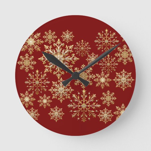 Christams Gold and Red Snowflake  Ronde Klok (Voorkant)