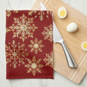 Christams Gold and Red Snowflake  Theedoek (Quarter Fold)