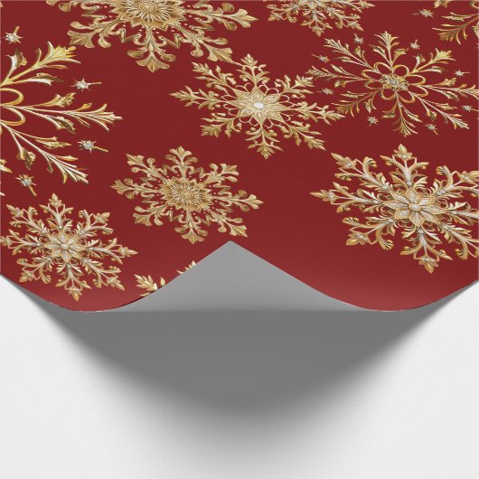 Christams Gold and Red Snowflake Wrapping paper Cadeaupapier (Hoek)
