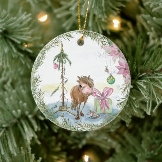 Christbaumschmuck mit süssem Pony Keramisch Ornament
