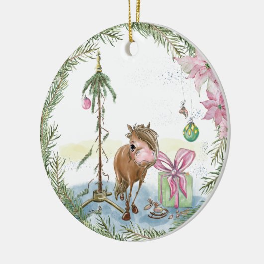 Christbaumschmuck mit süssem Pony Keramisch Ornament (Links)