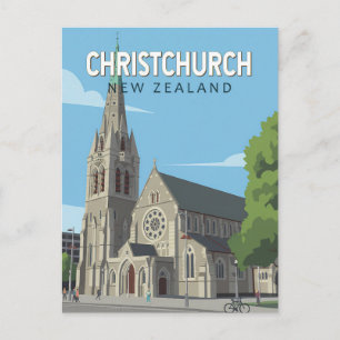 Christchurch Nieuw-Zeeland Illustratie Reis Kunst Briefkaart