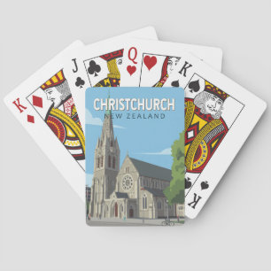Christchurch Nieuw-Zeeland Illustratie Reis Kunst Pokerkaarten