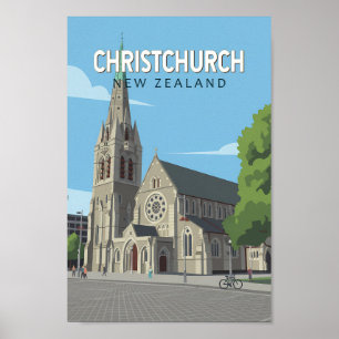 Christchurch Nieuw-Zeeland Illustratie Reis Kunst Poster