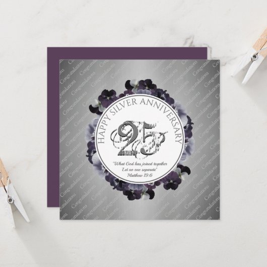 Christelijk | 25e SILVER Wedding Jubileum Kaart (Voorkant / Achterkant in situ)