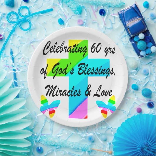 CHRISTELIJK 60E VERJAARDAGSKRUIS EN VLINDERONTWERP PAPIEREN BORDJE (Feest)