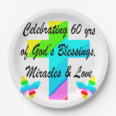 CHRISTELIJK 60E VERJAARDAGSKRUIS EN VLINDERONTWERP PAPIEREN BORDJE (Voorkant)