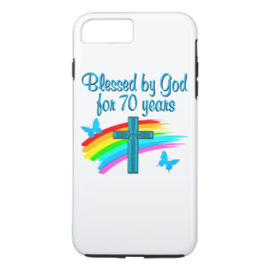 CHRISTELIJK 70E VERJAARDAGSKRUIS EN REGENBOGEN iPhone 8/7 PLUS HOESJE