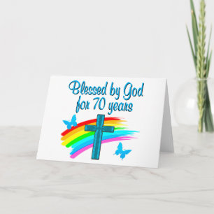 CHRISTELIJK 70E VERJAARDAGSKRUIS EN REGENBOGEN KAART