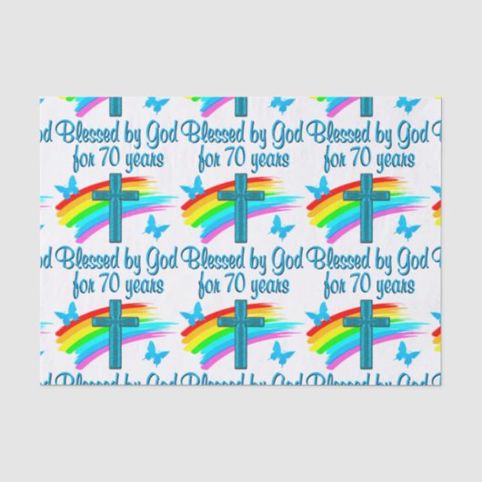CHRISTELIJK 70E VERJAARDAGSKRUIS EN REGENBOGEN TISSUEPAPIER (Voorkant)