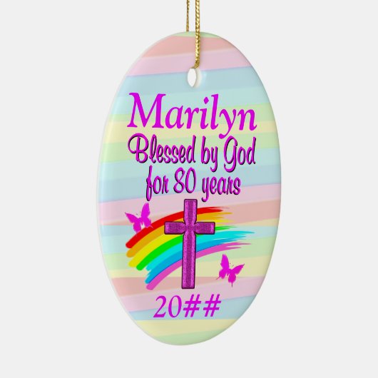 CHRISTELIJK 80E VERJAARDAG GEPERSONALISEERD ORNAME KERAMISCH ORNAMENT (Rechts)