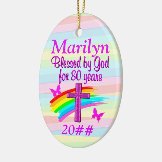 CHRISTELIJK 80E VERJAARDAG GEPERSONALISEERD ORNAME KERAMISCH ORNAMENT (Links)