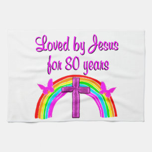 CHRISTELIJK 80E VERJAARDAG REGENBOOG ONTWERP THEEDOEK