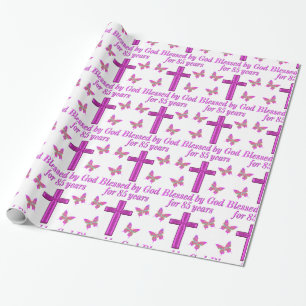 CHRISTELIJK 85E VERJAARDAG ROZE KRUISONTWERP CADEAUPAPIER