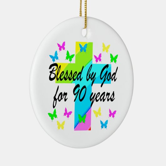 CHRISTELIJK 90E VERJAARDAGSGEBEDSONTWERP KERAMISCH ORNAMENT (Rechts)