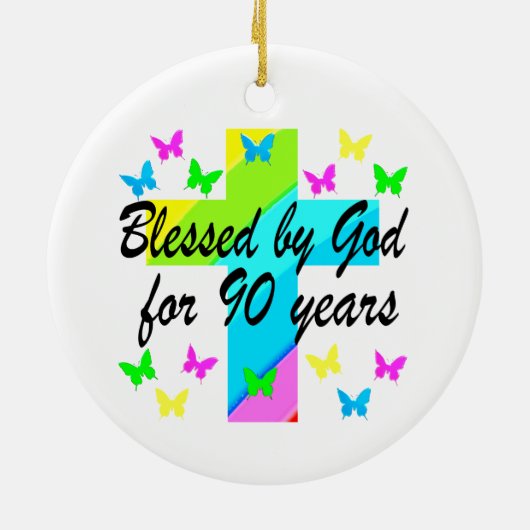 CHRISTELIJK 90E VERJAARDAGSGEBEDSONTWERP KERAMISCH ORNAMENT (Achterkant)