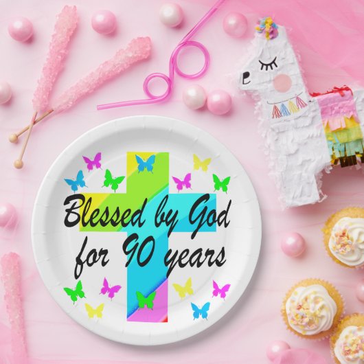 CHRISTELIJK 90E VERJAARDAGSGEBEDSONTWERP PAPIEREN BORDJE (Feest)