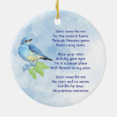 Christelijk aandenken blauwe vogeltuin vogel keramisch ornament (Achterkant)