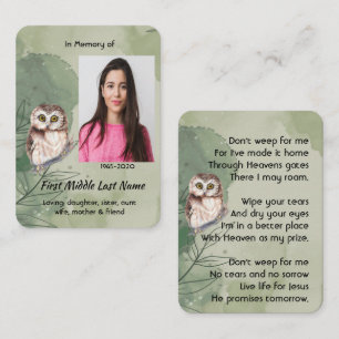 Christelijk aandenken Cute uil vogel Visitekaartje