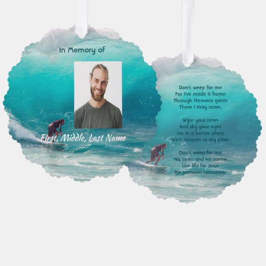 Christelijk aandenken golf surfer water ornament kaart (Voorkant / Achterkant)
