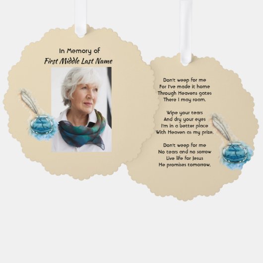 Christelijk aandenken veerpen ornament kaart (Voorkant / Achterkant)