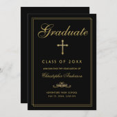 Christelijk Afstuderen Black Gold Cross-script Aankondiging (Voorkant / Achterkant)