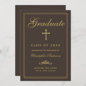 Christelijk Afstuderen Brown Cross-script Aankondiging (Voorkant / Achterkant)