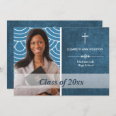 Christelijk Afstuderen Fotoaankondiging blauw Kaart (Voorkant / Achterkant)