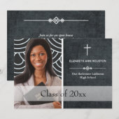 Christelijk Afstuderen Fotoaankondiging zwart Kaart (Voorkant / Achterkant)