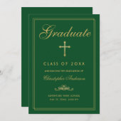 Christelijk Afstuderen Green Gold Cross-script Aankondiging (Voorkant / Achterkant)