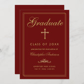 Christelijk Afstuderen Red Gold Cross-script Aankondiging (Voorkant / Achterkant)