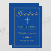 Christelijk Afstuderen Royal Blue Cross-script Aankondiging (Voorkant / Achterkant)