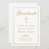 Christelijk Afstuderen White Gold Cross-script Aankondiging (Voorkant / Achterkant)