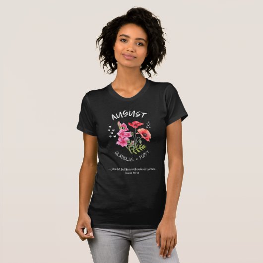 Christelijk AUGUSTUS Geboortemaand Bloem Aangepast T-shirt (Voorkant volledig)