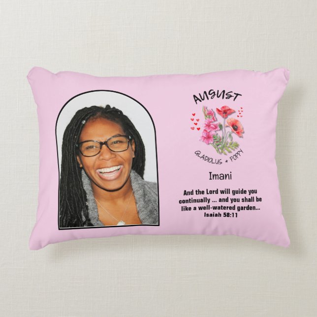 Christelijk AUGUSTUS Geboortemaand Bloemnaam FOTO Accent Kussen (Voorkant)