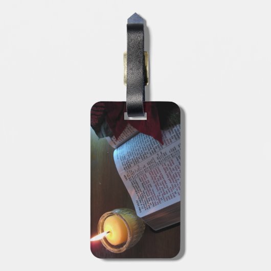 Christelijk Bagagelabel met lederen riem (Achterkant verticaal)