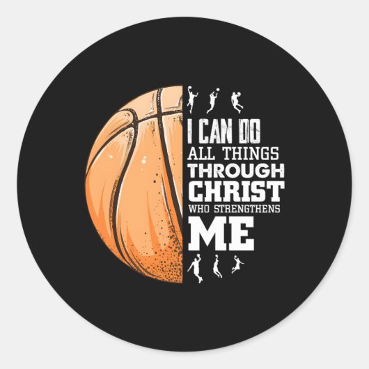 Christelijk basketbal Ik kan alles doen sport Ph Ronde Sticker (Voorkant)