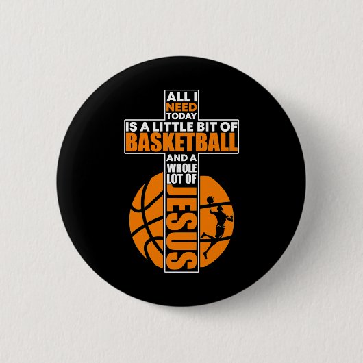 Christelijk basketbalkruis ronde button 5,7 cm (Voorkant)