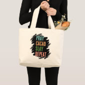 CHRISTELIJK BID CACAO SLAY REPEAT GROTE TOTE BAG (Voorkant (product))