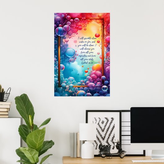 Christelijk Bijbelvers Ezechiël 36:25 Poster (Thuiskantoor)
