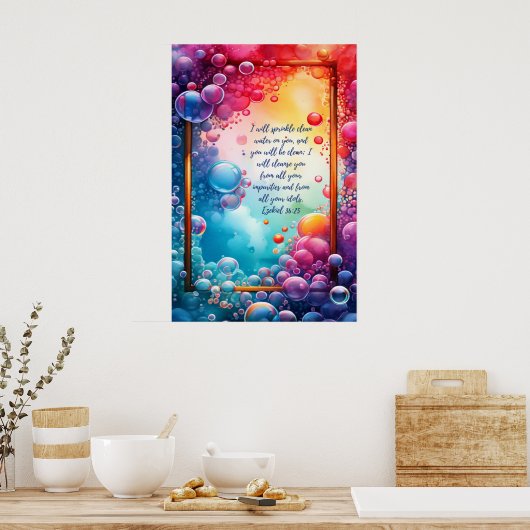 Christelijk Bijbelvers Ezechiël 36:25 Poster (Keuken)