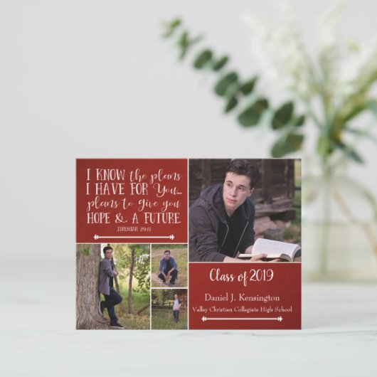 Christelijk Bijbelvers Fotocollage Afstuderen Briefkaart (Staand voorkant)