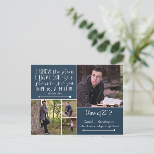 Christelijk Bijbelvers Fotocollage Afstuderen Briefkaart (Staand voorkant)