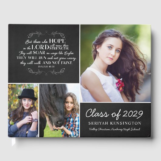 Christelijk Bijbelvers Fotocollage Afstuderen Gastenboek (Voorkant)