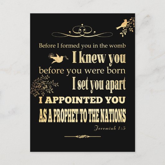 Christelijk Bijbelvers - Jeremia 1:5 Briefkaart (Voorkant)